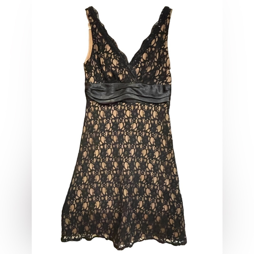 🔥🖤Beautiful, rich black lace dress w/ nude lining. Perfect little black dress!
